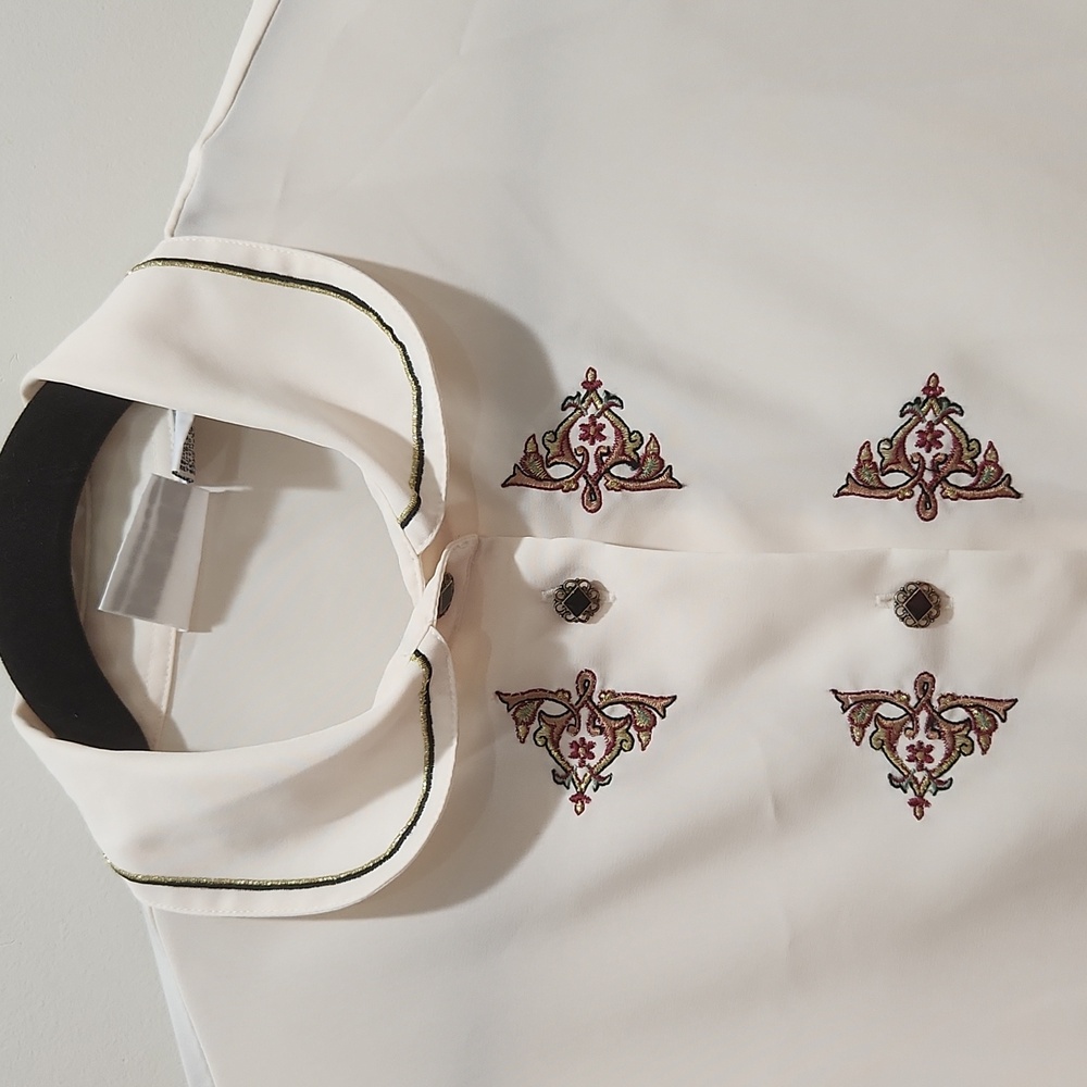 Koret Cream Button-Down Blouse With Burgundy Embr… - image 4